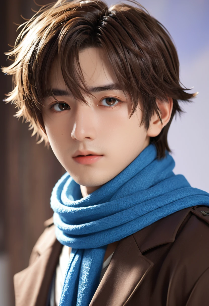 Anime boy with blue scarf and brown hair, 2. 5 d CGI Anime Fantasy Art, Authentic, Digital Anime Art, Detailed Digital Anime Art, Hero 2 d Doujin Art Art, Premium Digital Anime Art, Artgerm Detailed, Profile Image 1024px, Fantasy Style Anime, Premium Anime Digital Art, 4k Manga Wallpaper, 8k, Best Quality, Masterpiece: 1.2, Pixel Avatar Style,