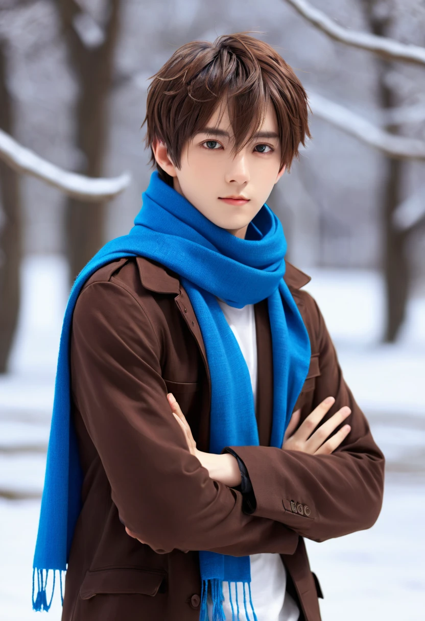 Anime boy with blue scarf and brown hair, 2. 5 d CGI Anime Fantasy Art, Authentic, Digital Anime Art, Detailed Digital Anime Art, Hero 2 d Doujin Art Art, Premium Digital Anime Art, Artgerm Detailed, Profile Image 1024px, Fantasy Style Anime, Premium Anime Digital Art, 4k Manga Wallpaper, 8k, Best Quality, Masterpiece: 1.2, Pixel Avatar Style,