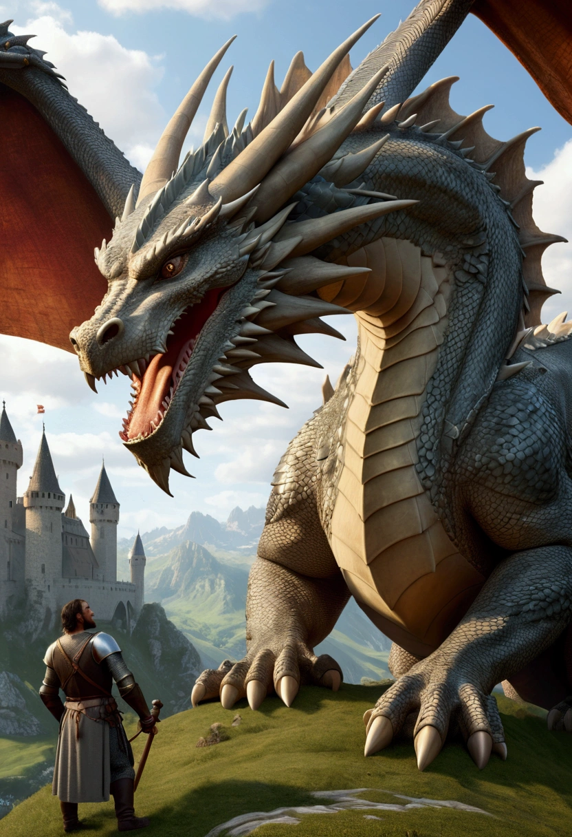 medieval giant dragon giving its scales to a medieval adventurer4