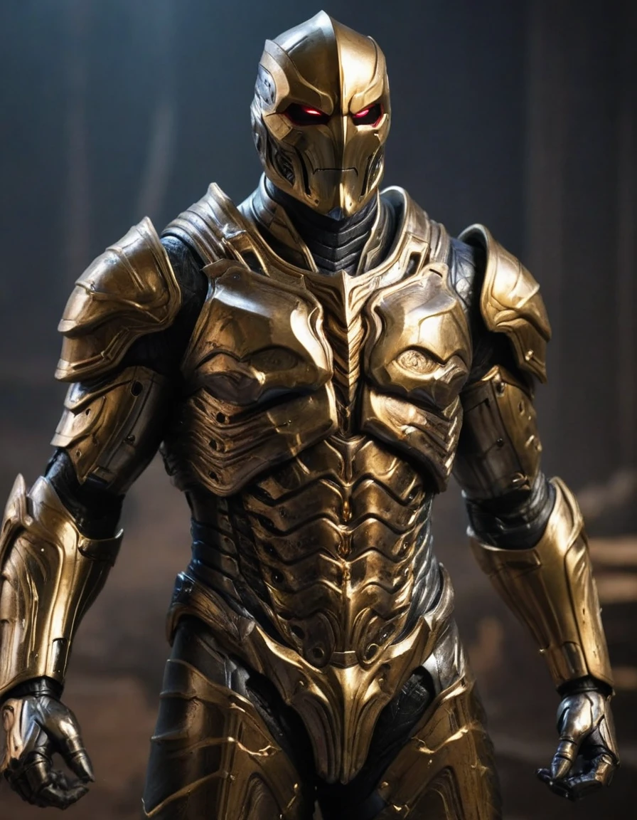 Scary Lord Zed, amazing quality, masterpiece, best quality, hyper detailed, ultra detailed, UHD, perfect anatomy, scary armor, gold armor, full-body armor, extremely detailed, supervillain