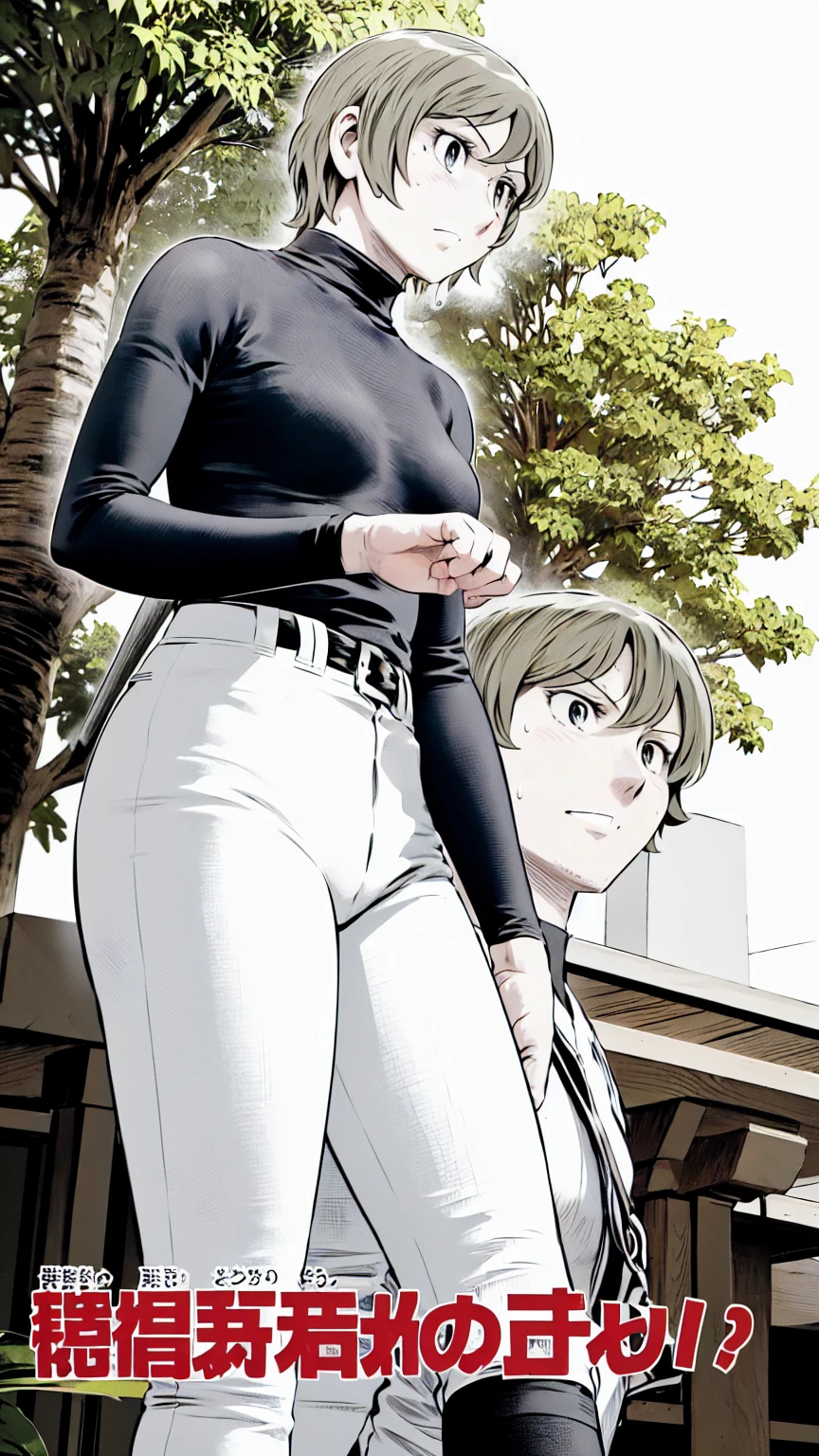 (野球uniform:1.2),
blonde, (short hair:1.2),Long sleeve, Black Shirt, turtleneck,White trousers、uniform、Black belt、((Illustration of a person))、big 、Muddy、Soil stains、ドロドロのuniform、
View your audience,, (Highest quality:1.3),One Girl, White pants、uniform、Outdoor、baseball ground、ground、soil、blue eyes、Tight black shirt、(masterpiece、Highest quality)、Highest quality, Ultra-high resolution, (((masterpiece))), alone, Sweat、big eyes、big Breasts、Torn clothes、 Fully exposed、Nipples、One Girl, Front view、Embarrassed face、Bronze colored hair、((short hair))、Stand up straight、Cowboy Shot