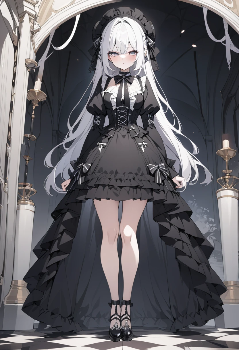 Masterpiece, absurdness, high detailed, white hair, gothic ta, full body, standing,