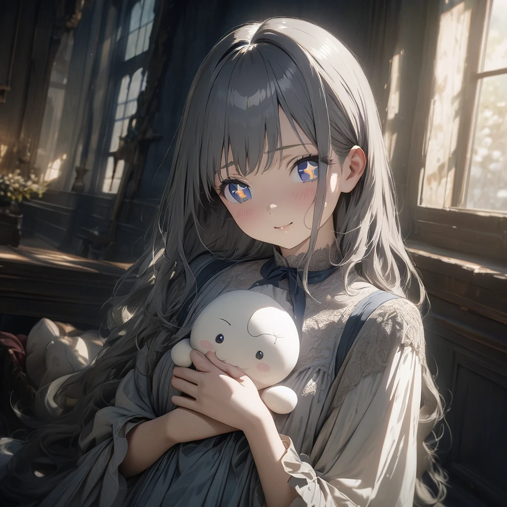 masterpiece, ultra detailed, 8K, (Cute a girl:1.5),
(masterpiece:1.3), anime visual,black window’s peak long hair,dark blue eyes, (Lovey-dovey:1.5), (tilt head:1.3), extremely delicate face, soft clean focus, realistic lighting and shading, (an extremely delicate and beautiful art:1.3), elegant, (muted colors:1.1),(star-shaped pupils:1.5)The girl places her hands in front of her chest, smiles with her mouth open,