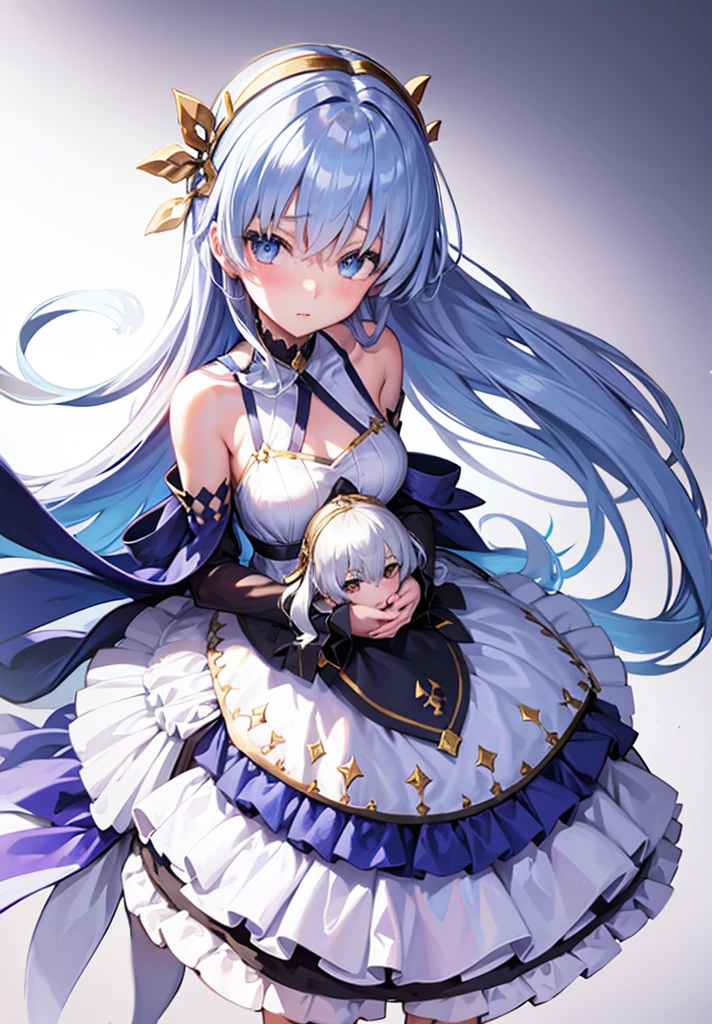 Original outfit, 1 girl, Anastasia (fate), layer azul, Alone, corona, White background, layer, simple background, dress, doll, mini crown