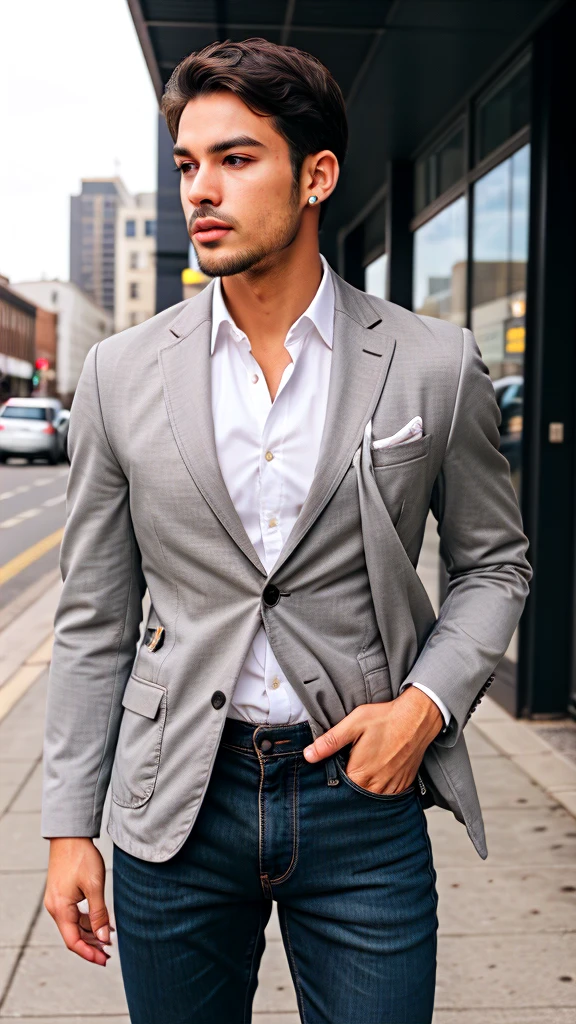 A man wears a blazer jacket