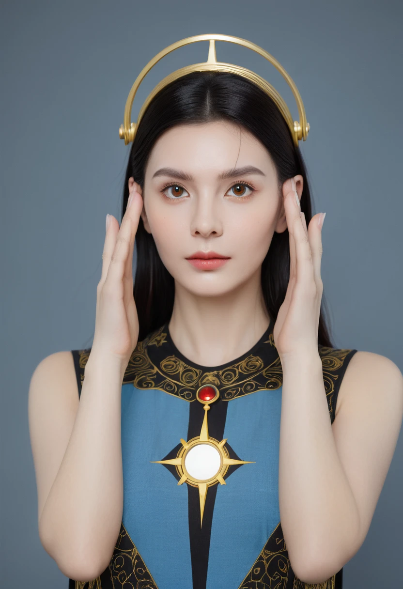 Tarot,Hands together,Vulcan salute,Attention, Halo behind the head,Finely_detailed, perfect_Body, perfect_Eye, perfect_Face, perfect_finger,