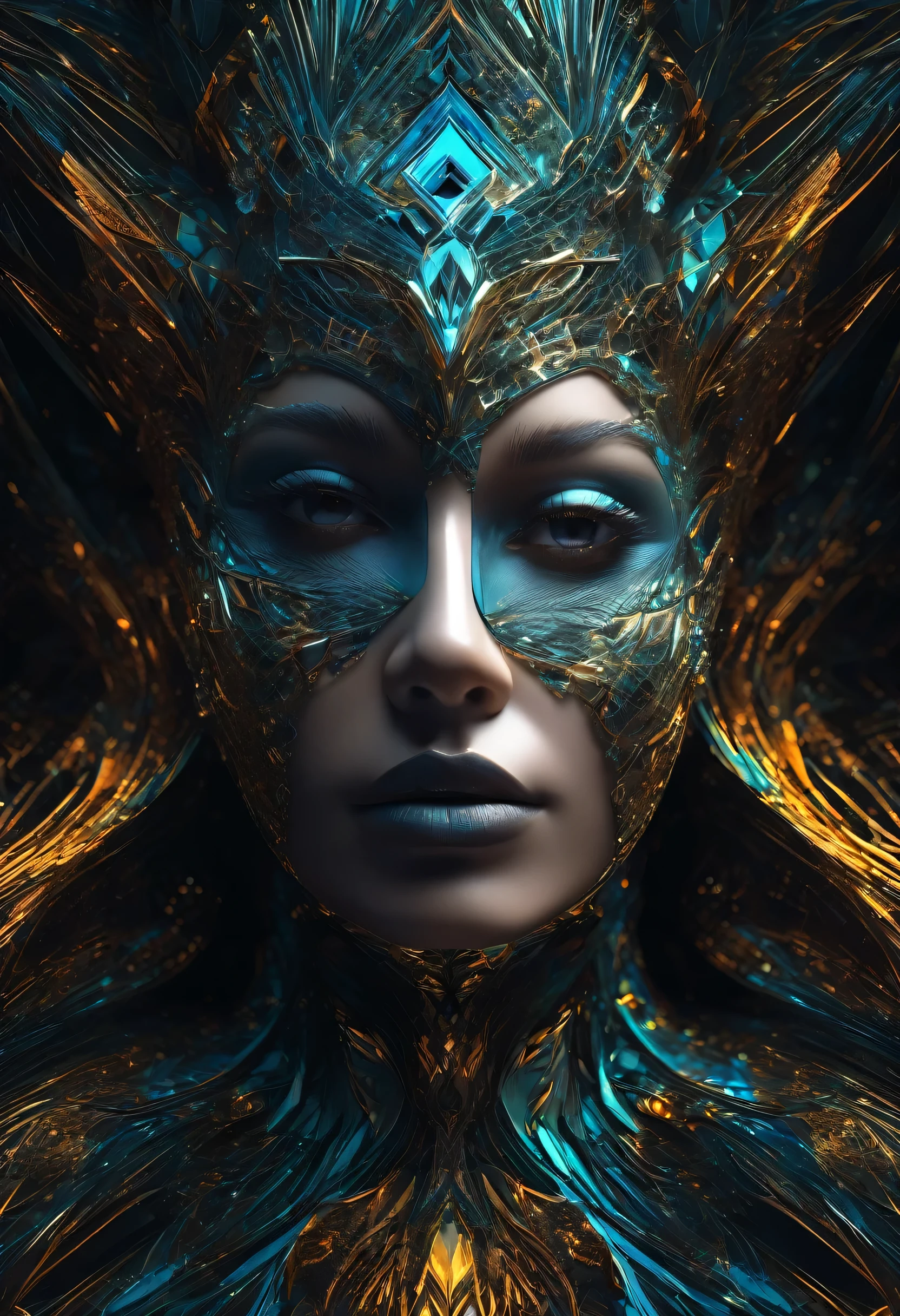 photo of grotesque ugly atrocious female half body shot showcasing a unique form of fractal artistry by rebuilding the image using 3d fractals and 3d geometry to reconstruct the image using 3d fractals, PhotoRealistic, Abomination, Double Exposure Style, Volumetric Lighting, Artistic Calligraphy and Ink, light depth, dramatic atmospheric lighting, double image ghost effect, Psychological digital art , detailed depth map with high contrast, Omniverse RTX Rendered, hyperrealistic, (RAW image, 8k:1.2), 16mm, color graded film, ultra realistic, cinematic film, high color depth, millions of colors, 8k, (Fractal art by Matthias Hauser and JULIUS HORSTHUIS)