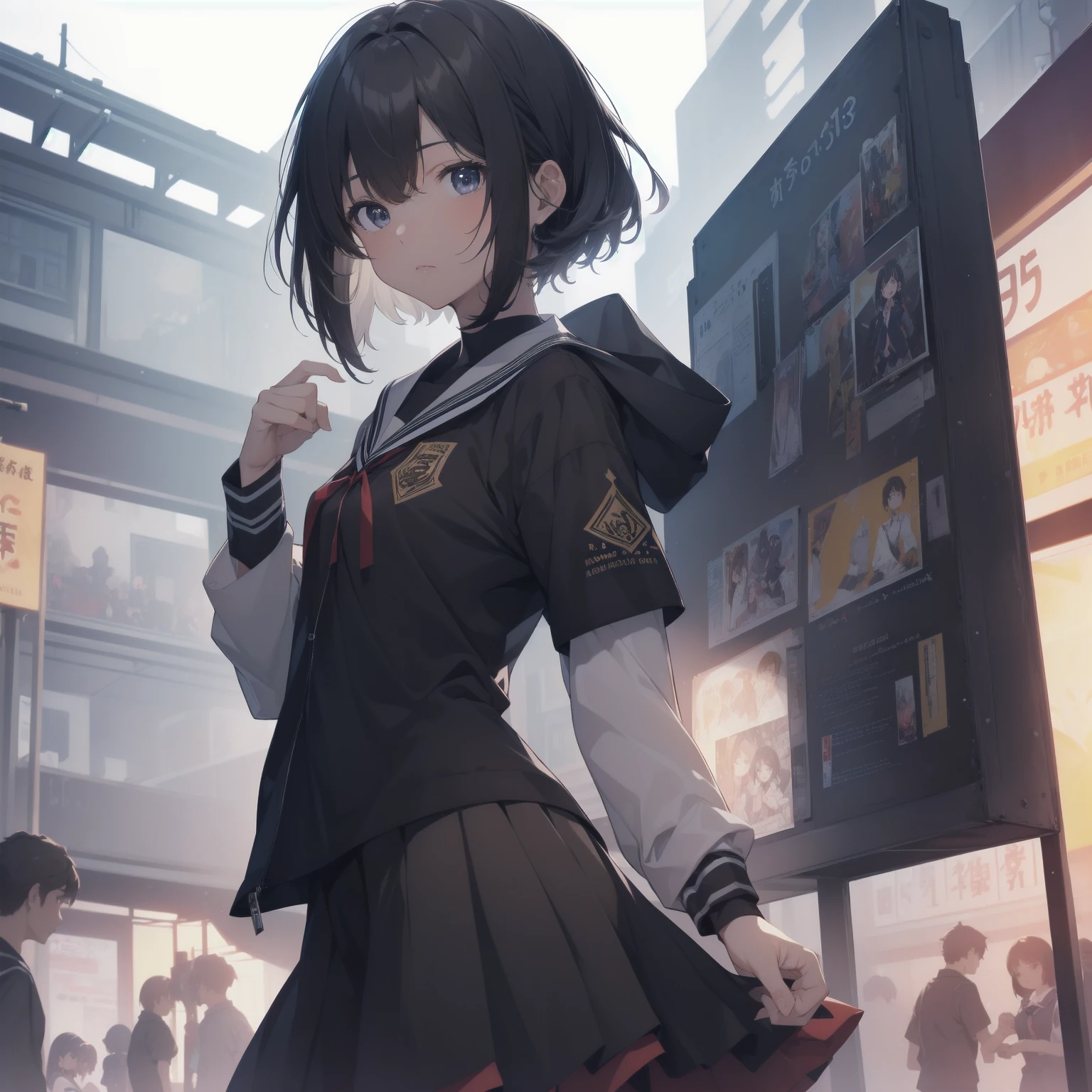 ultra-absurdres-Top quality by artist God, ultra-detailed, high resolution, anime moe artstyle, best anime 8k konachan wallpaper, pixiv contest winner, pool:2810, perfect anatomy,break, 1girl, (Please draw a girl walking sleepily to school alone. )break,(Solo,little female, 13-year-old:1.3),Full limbs, complete fingers,a junior high school student, (very short hair), short cut, flat chest, , small butt, small black eyes, beautiful detailed eyes, well-proportioned iris and pupils, expressive eyes, highres detailed hair, soft expression, salor school_uniform, sailor collar, serahuku, bow, pleated skirt,(Detailed Lighting), (Detailed background), in the School commute route. break,super detailed skin, Best cinematic lighting powered by famous artist, 8k,beauty illustration,photoshop_(medium),very aesthetic,break,((artist:tomose_shunsaku )), artist:clamp ,artist:carnelian ,artist:kantoku ,