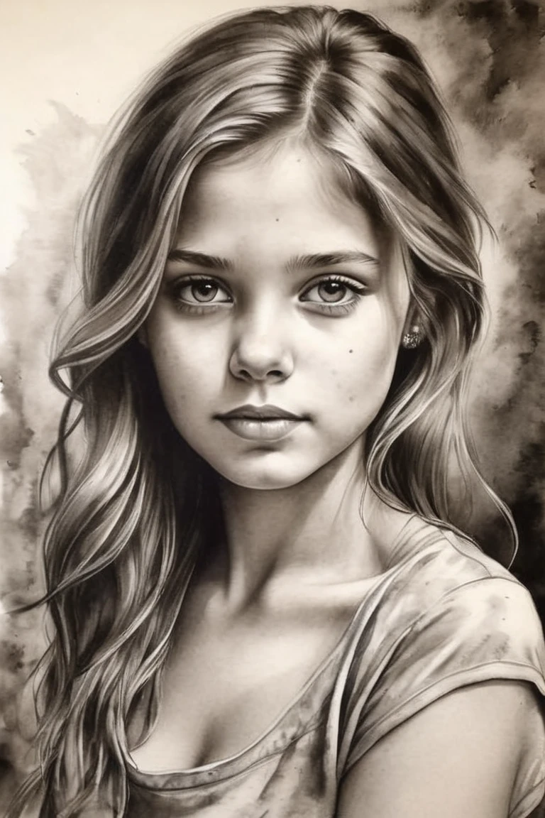 work of art, best qualityer, photorrealistic, 1 girl, ink wash
