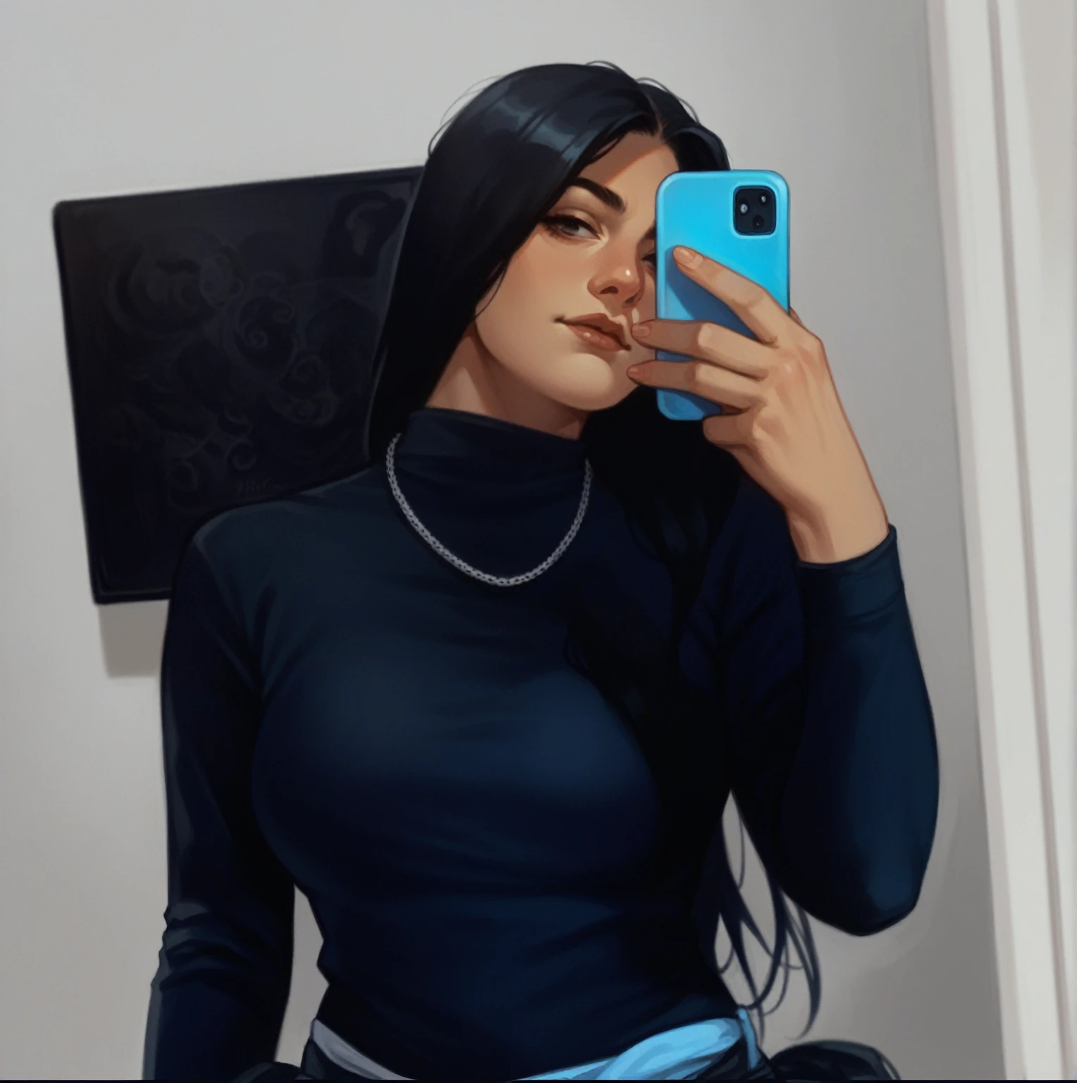 Create an ultra realistic 8k high resolution image of a woman with long black hair, a young woman of 20 years of age with Arabic features in GTA6 style