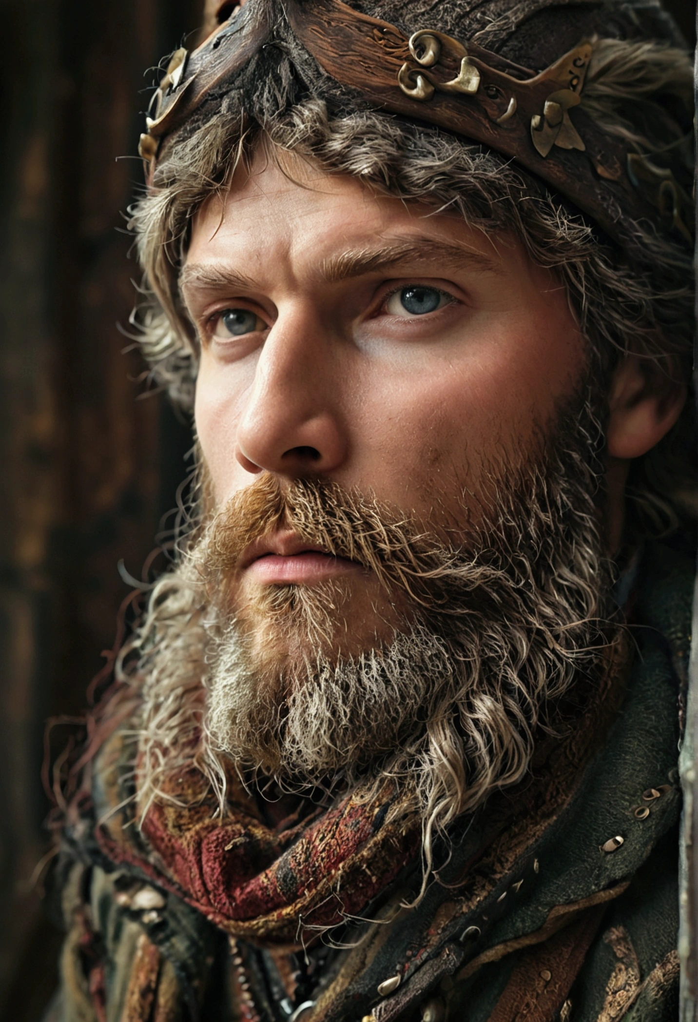Nordic man with beard, lifelike details, with clothes