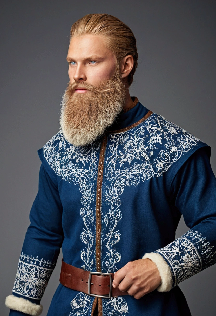 Nordic man with beard, lifelike details, with clothes