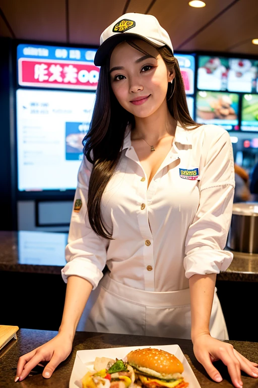 ((Highest quality)), ((masterpiece)), (detailed), One girl, sexy,Fast Food Worker