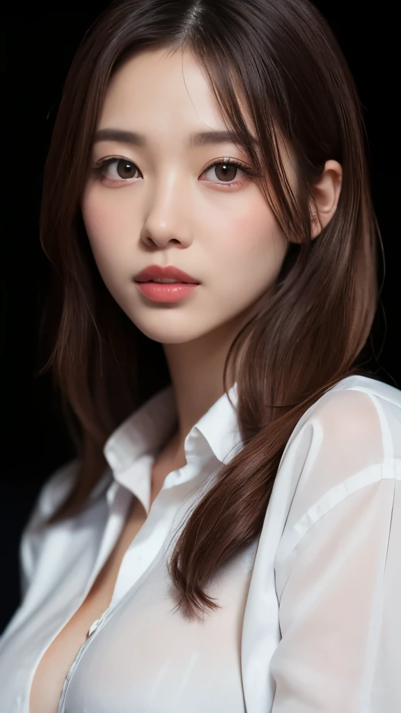 8K,Highest quality,(masterpiece:1.2),(Realistic),(Realistic:1.37),Ultra-high resolution,One Woman,smile,((Big Breasts)),Beautiful Eyes,(((White shirt))),Perfect body,Perfect Fingers,Professional Lighting,gravure,Detailed face and skin texture,Fine grain,RAW Photos