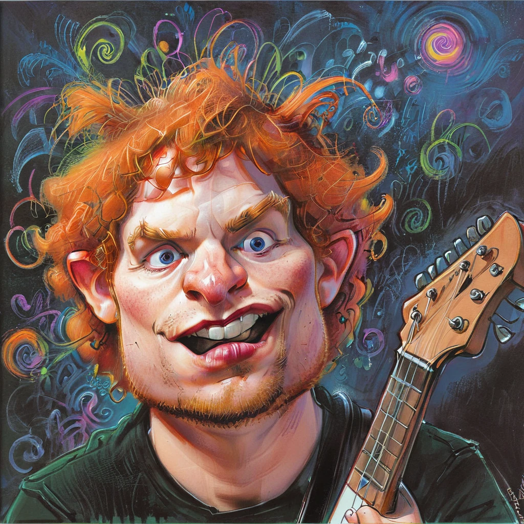 trippy kruger style, kru3ger_style caricature of ed sheeran