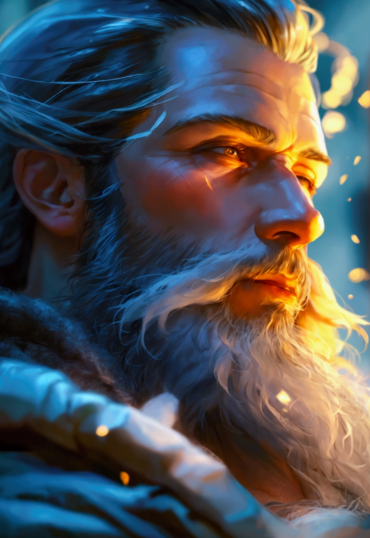 Nordic man with beard, lifelike details, with clothes