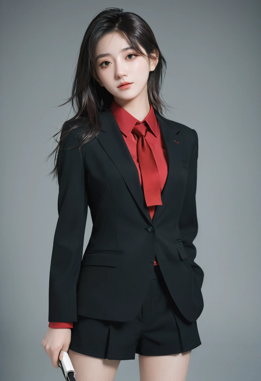 Anime girl in red shirt and black tie posing for photo, author：Yang J, extremely detailed Atjem, Toosaka Rin, Atjem jsc, Artwork in the style of Guweiz, Beautiful digital artwork, Atjem. High Detail, range murata and Atjem, style Atjem, IG model | Atjem