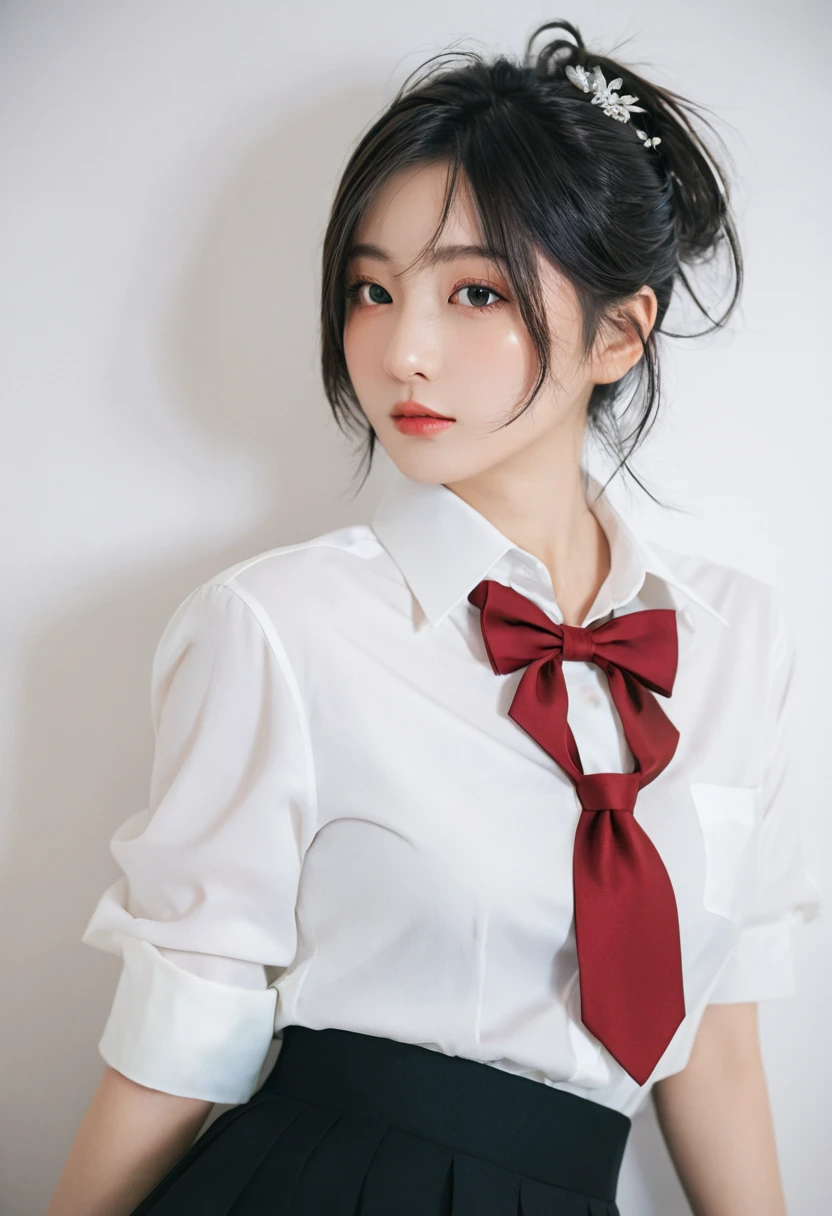 Anime girl in red shirt and black tie posing for photo, author:Yang J, extremely detailed Atjem, Toosaka Rin, Atjem jsc, Artwork in the style of Guweiz, Beautiful digital artwork, Atjem. High Detail, range murata and Atjem, style Atjem, IG model | Atjem