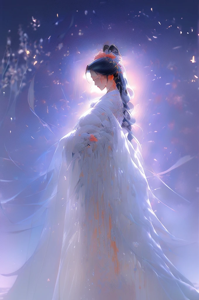 Black Hair, Immortal Cultivation, Royal sister, White Robe, hime cut, hair scrunchie, Romanticism, Gothic art, ray tracing, cinematic lighting, first-person view, Sony FE GM, tachi-e, anatomically correct, masterpiece