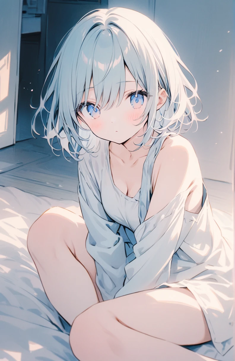 ((pale colour)),35mm, debt/1.2, 超High resolution, Attention to detail, Highest quality, High resolution, masterpiece、date、(naked)、girl、cute、、Light Generation、Gentle colors