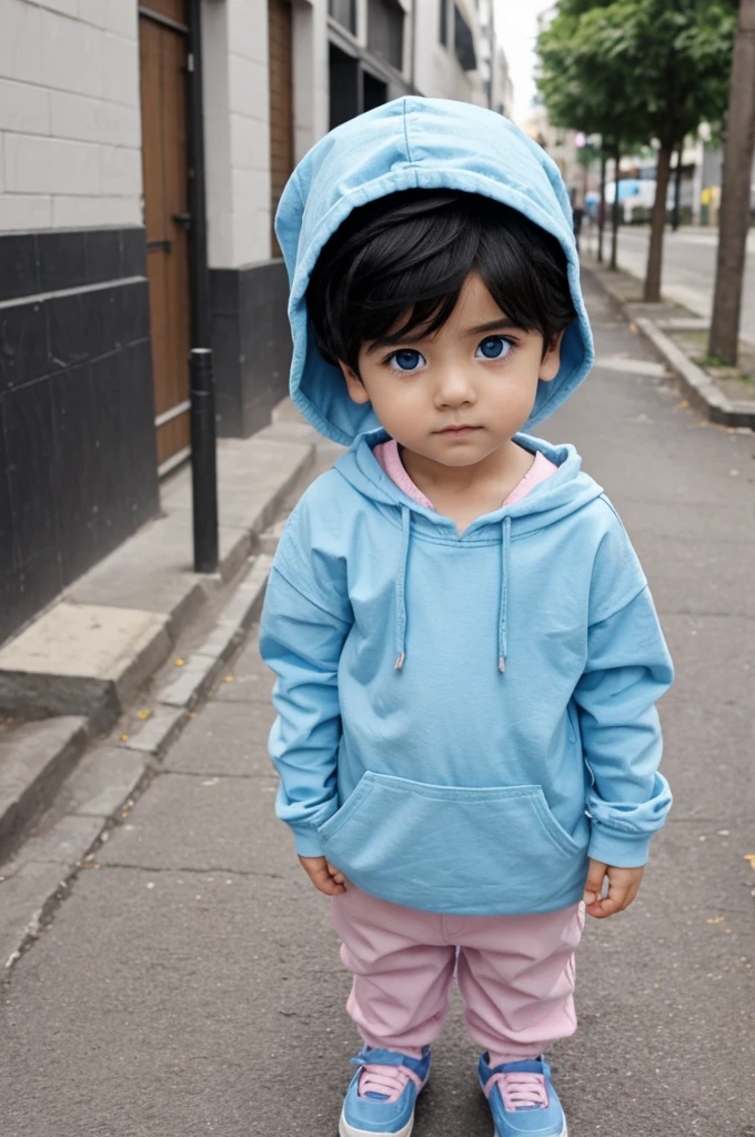 I am a short cute boy with black hair and I have one ice blue eye and the other is light pink. I wear long and baggy clothe. Boy