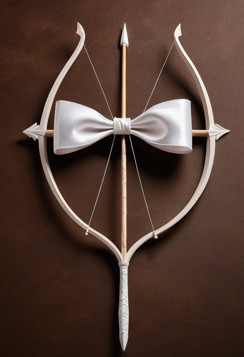 a White Bow is made from a white wood . He is light, flexible and shines softly, increasing the accuracy and range of shots. with an Arrow on a brown background