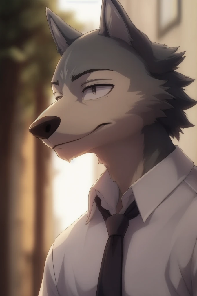 ((masterpiece)),((bestquality)),8k,high detailed,ultra-detailed, depth of field, wide angle,1boy, legoshi, ((gray_wolf_boy)),male focus, solo, handsome face,Stylish Pose, soft lighting,watch to the viewer, , yiff, portrait shot, wearing a black sunglasses, plain white T-shirt, slightly smile ((cinematic shot))