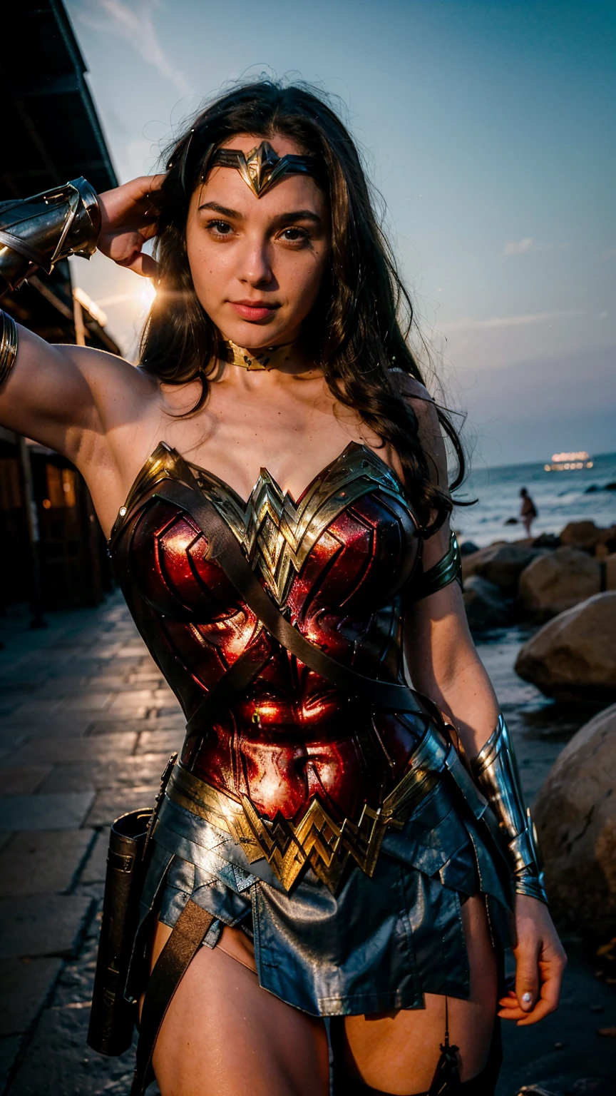 ((masterpiece), (solo character), (photorealistic:1.4), ),(best quality), (epiCRealLife), (g4lg), (g4lg large breasts), (g4lg show cleavages), (Gal Godot in wonder woman costume), (lora:epiCFlashPhoto),(flashphoto), (flash photography) (look at viewers), (at night), (night time),, (photoshoot), (wonder woman theme), (on a beach), (close up cowboy shots), (light smile),