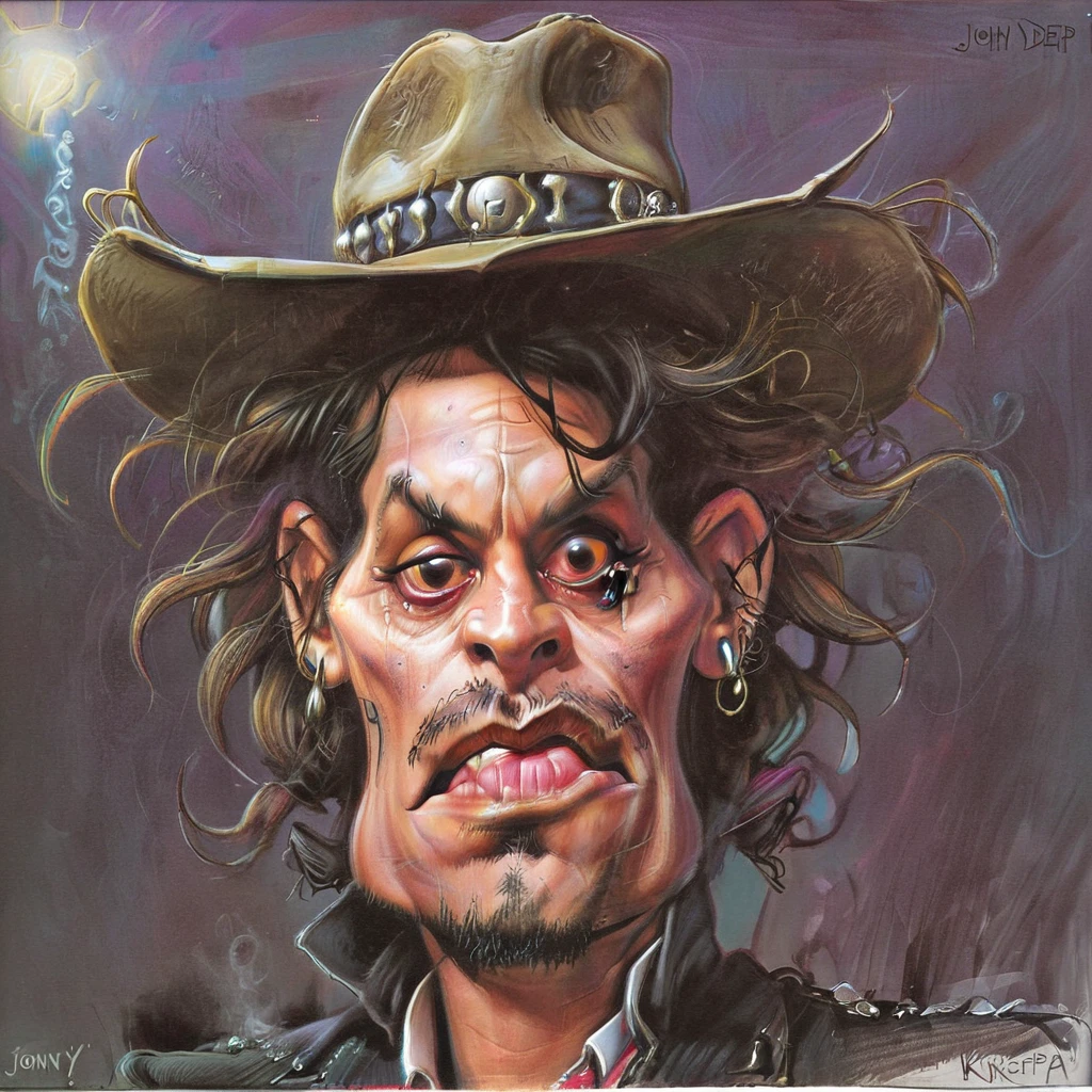 trippy kruger style, kru3ger_style caricature of johny depp