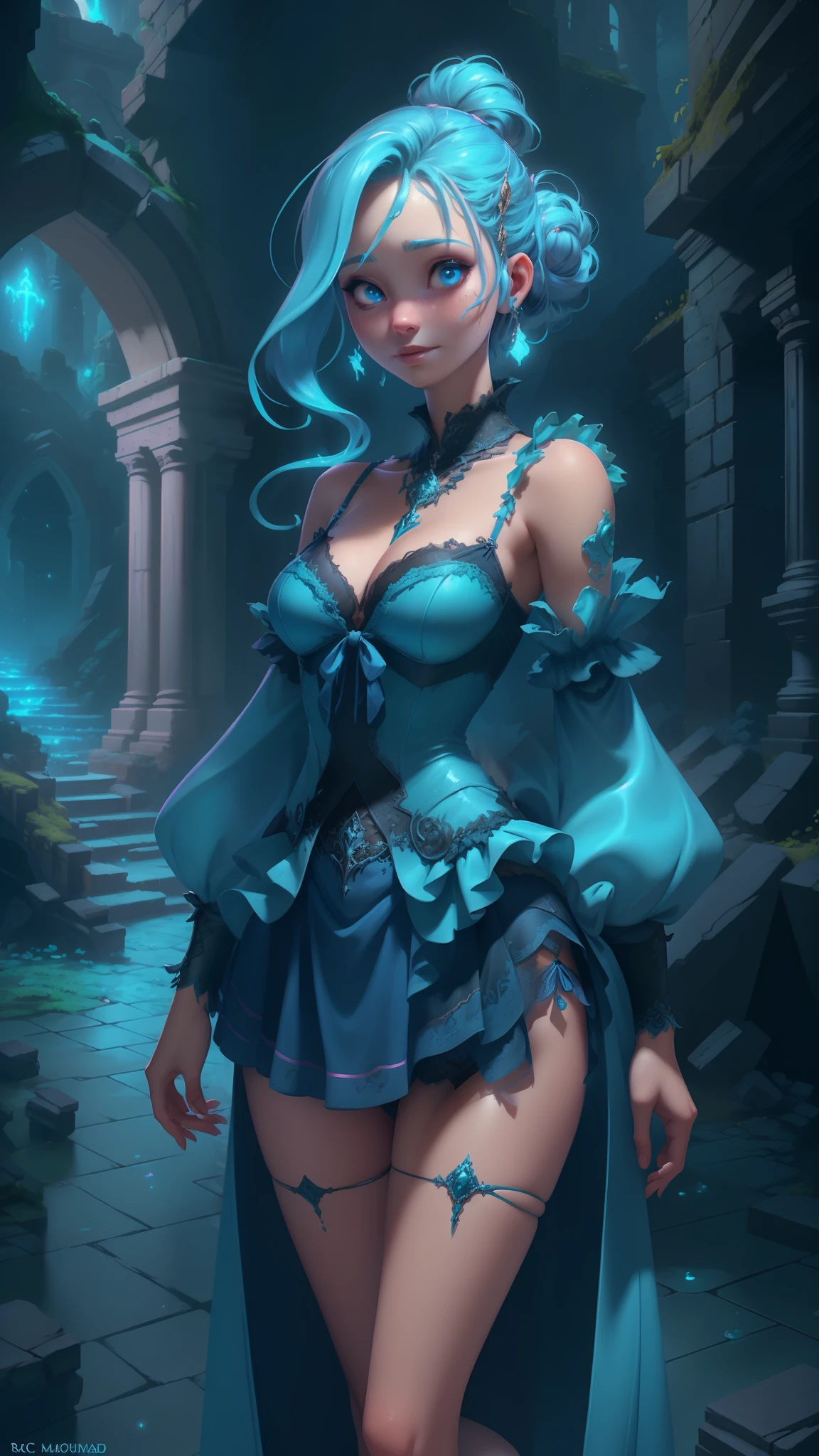 unreal engine:1.4,UHD,The best quality:1.4, photorealistic:1.4, skin texture:1.4, Masterpiece:1.8,Slime Girl, (official), Slime Hair Bun Hairstyle, pink and blue, Neon rave clothing, Masterpiece,Orange mini skirt ,The best quality,Cyberpunk City,(anatomía perfecta :1.4),( iluminación cinematográfica :1.4),( face detailed :1.4), ,(Fondo de ruinas de mazmorra en ruinas:1.4 ), Epic Fantasy Art Style HD, 4K fantasy art, epic fantasy digital art style, epic fantasy art style, Fantasy Woman, epic fantasy art portrait, Epic fantasy style, hyperrealistic fantasy art, hd fantasy art, Epic fantasy character art, epic fantasy art, in style of dark fantasy art, epic fantasy digital art, (estilo encaje lingerie :1.4)