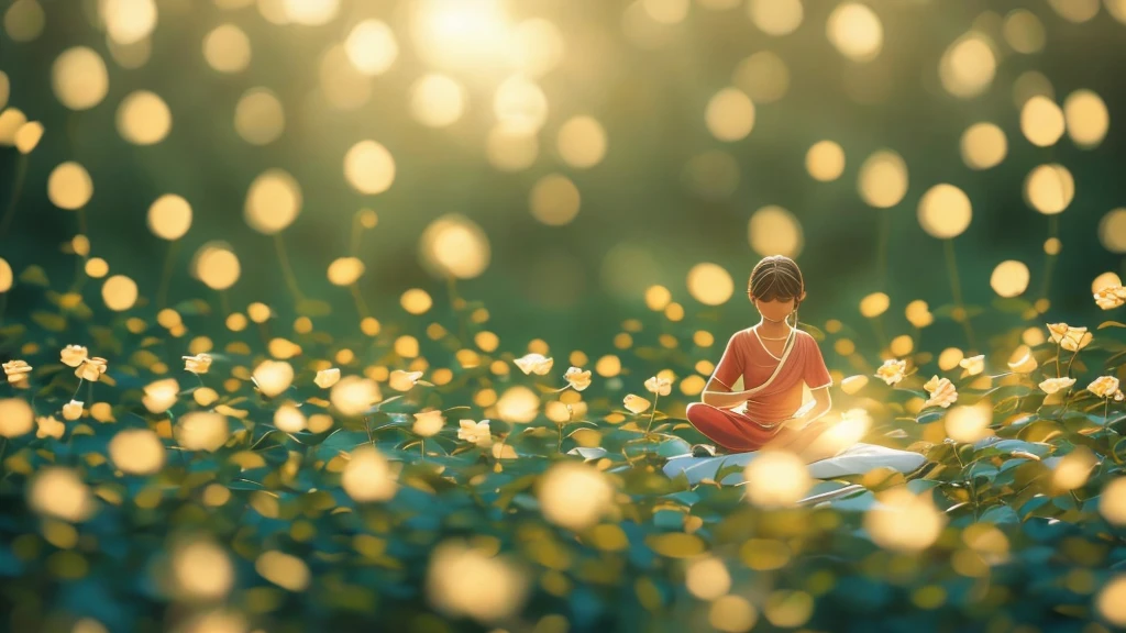 Person meditating in a field of roses