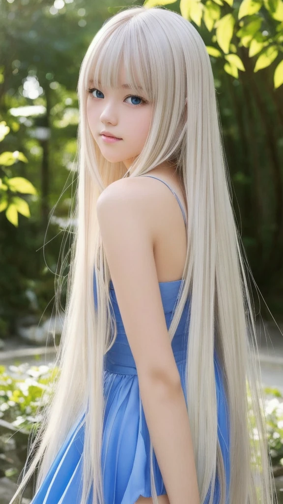 plein air、Swinging bangs、Very beautiful 16 year old cute girl、Young and beautiful white skin、Sexy and very beautiful、A very pretty face with ultimate beauty、Super long platinum blonde hair、Smooth, long, straight hair、Big, clear, blue eyes、Eyeliner、,Japanese