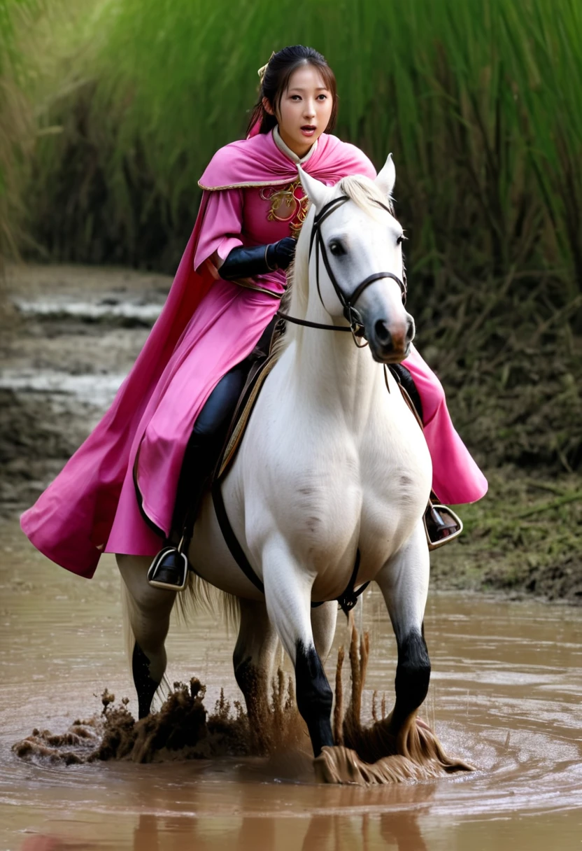 (((masterpiece))),(((Highest quality))),((Tabletop:1.4, Highest quality)), (Realな写真:1.4), in the muddy river,dirty swamp,horse ridden by girl fall over swamp,
((1 cute girl knight)),rodeo,horse standing,Surprised face,stumble,aggressive,slouch,horse standing, prancing horse in pitfall,cute,Napoléon horse sliped in pitfall,in the pitfall,Uplifting,Plump figure,Knight Princess,
(超High resolution:1.2),, wonderful, Very detailed CG Unity 8k wallpaper, Very detailed, High resolution,fat horse ridden by japanese girl,Plump,Double,Pink armor and cape,Soaking in the swamp,Mud Splash,
Soft Light, Beautiful detailed girl, Droopy eyes,Very detailedな目と顔, Beautiful and exquisite nose, Beautiful and exquisite,  horse ridden by a girl can't stand up because its drowned in the sticky muddy pitfall:10.0 ,Displeased face:4.0,Real,Stir,Anatomically correct,action horse riding scene while struggle fighting