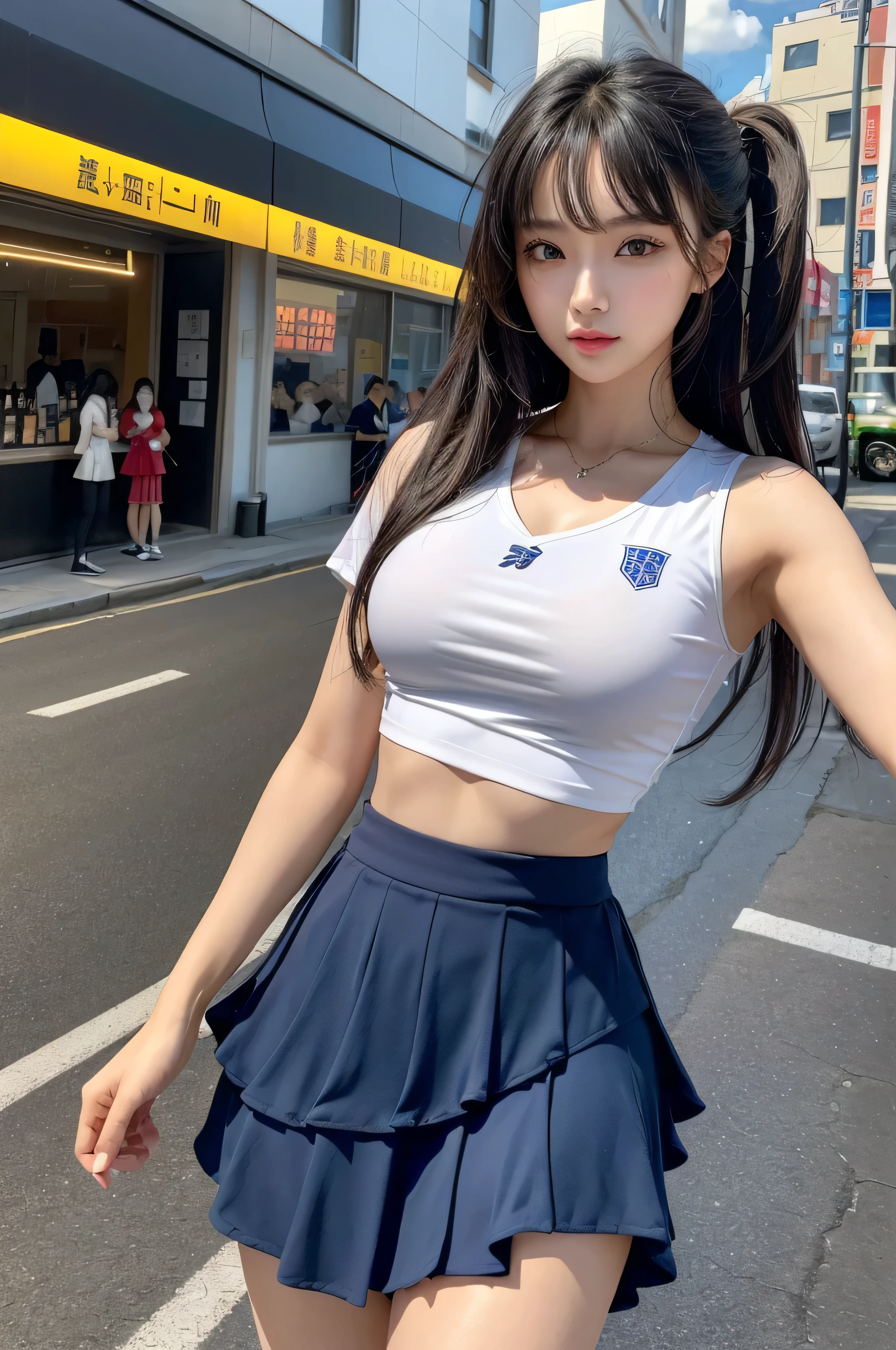 Pubic hair grows、Smile full of happiness、((:1.3))、、、Panting face、Lacking、After being attacked、Sweating、Expression in a state of excitement、poneyTail、eye glass、((:1.1))、White panties are clearly visible、((1 beautiful girl)), extremely detailed CG unified 8k wallpaper, Highly detailed, High kick like a line dance、RAW color photo, Professional Photography, Realistic, top-quality、hight resolution、ultra-detailliert、masterpiece、Raw photography、realisitic、Photorealsitic、extremely delicate and beautiful、finely detail、Textured skin、poneyTail、full-shot、(Sky from below)、1womanl、japanes、18year old、(Professional Baseball Team Cheerleading)、(Cheering seats in the stadium)、(beauitful face:1.5)、(Showing white panties:1.2)、(Highkick:1.5)、itting open legs、Open your crotch、(Pubic hair sticking out of panties)、Cheering uniform、(Blue mini skirt:1.5)、tall、Brown hair、Wearing makeup、(Bare legs:1.5)、Do not wear anything on your arm、perfectly proportions、(At SFW)
