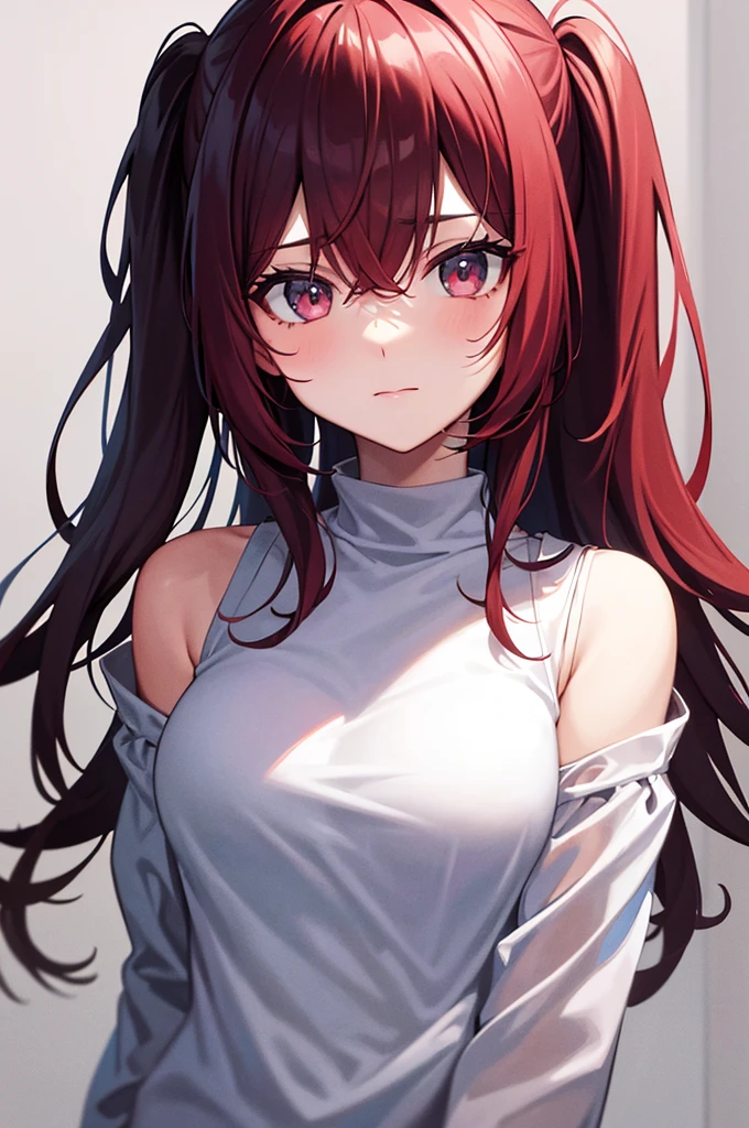 best quality, 1girl, cool, two tone colors,black on the outside of the hair red hair inside