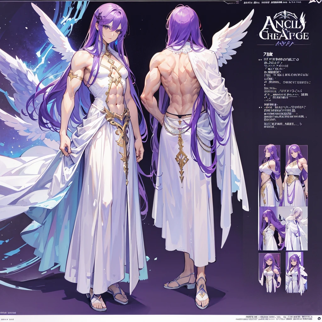 (Masterpiece, best quality), detailed, 1 man, ((character concept art)), ((character design sheet, same character, front, side, back)), full body, body complete, 1 Male angel, 1 Man angel, Detailed face, character design sheet，full bodyesbian, Highly detailed, character sheet, character design, Many parts, dark skin, angel wings, long green hair, angel outfit, muscle male god, male clothes, masculine, muscle man, male muscle, manly, male angel, Muscle male long green hair，beautiful man, beautiful muscle man, abs, pectoral muscle