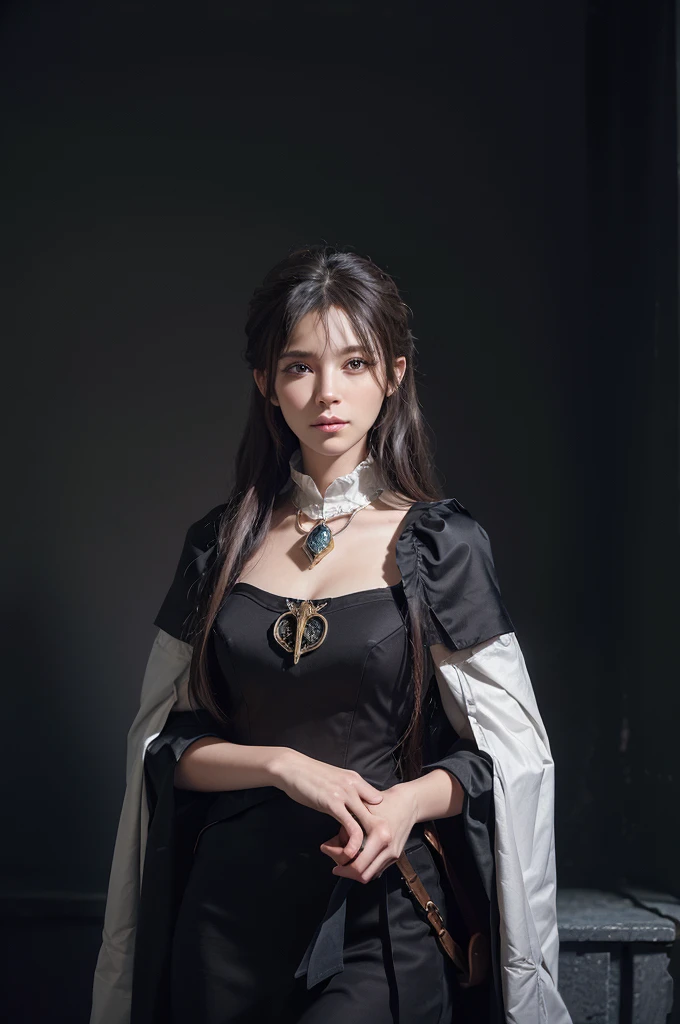 (front focus),(in the dark:1.6),
Hyperrealist portrait of female by david hockney and alphonse mucha,fantasy art, photo realistic, dynamic lighting, artstation, poster, volumetric lighting, very detailed faces, 4 k, award winning,, 1girl, in the dark, deep shadow, low key,cowboy shot,(official clothing:1.4) ,long hair,white hair,