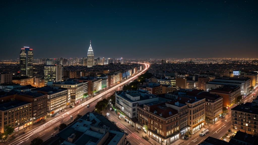 a skyscaper, night, cinematic city lights, ultra realistic