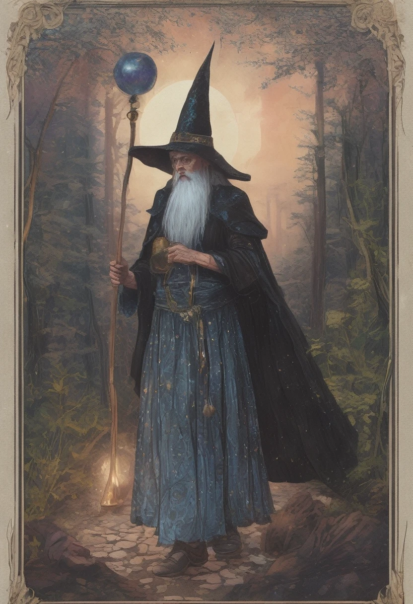The hermit (TAROT) full details, realistic, magical style (witch theme) glitter details