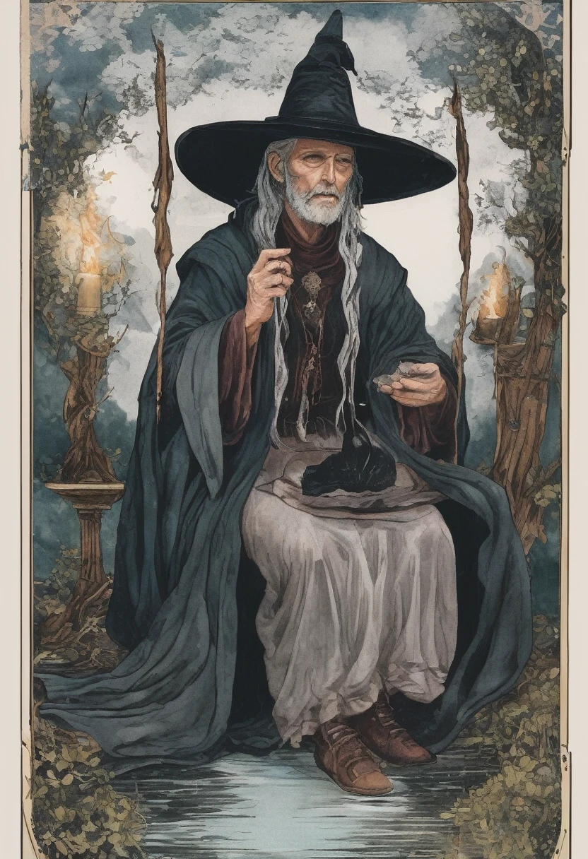 The hermit (TAROT) full details, realistic, magical style (witch theme) glitter details