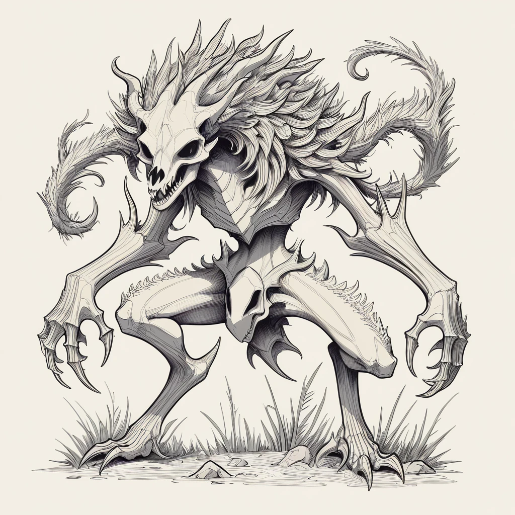 creature of bone and ancient times in graphic art style