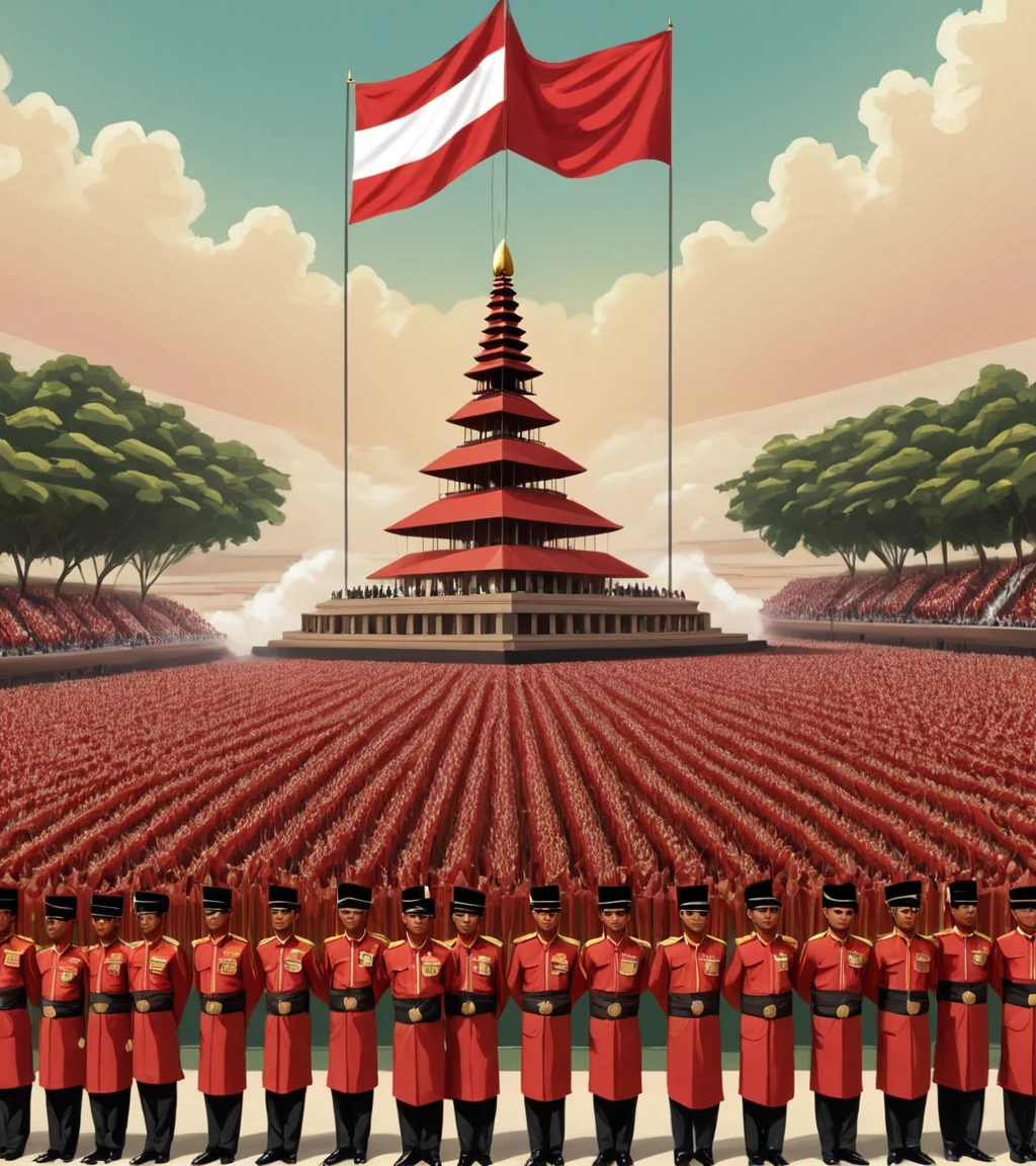 Illustration of Indonesian flag-raising ceremony on Independence Day