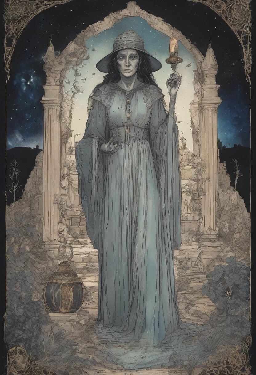 The hermit (TAROT) full details, realistic, magical style (witch theme) glitter details