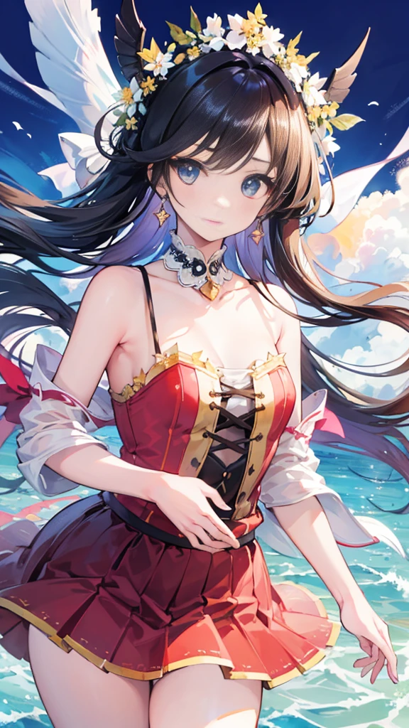 of the highest quality, outstanding details, super high resolution, (fidelity: 1.4), the best illustration, favor details, 1 very condensed girl, with a delicate and beautiful face, delicate clavicle, high quality fishtail skirt, shyness