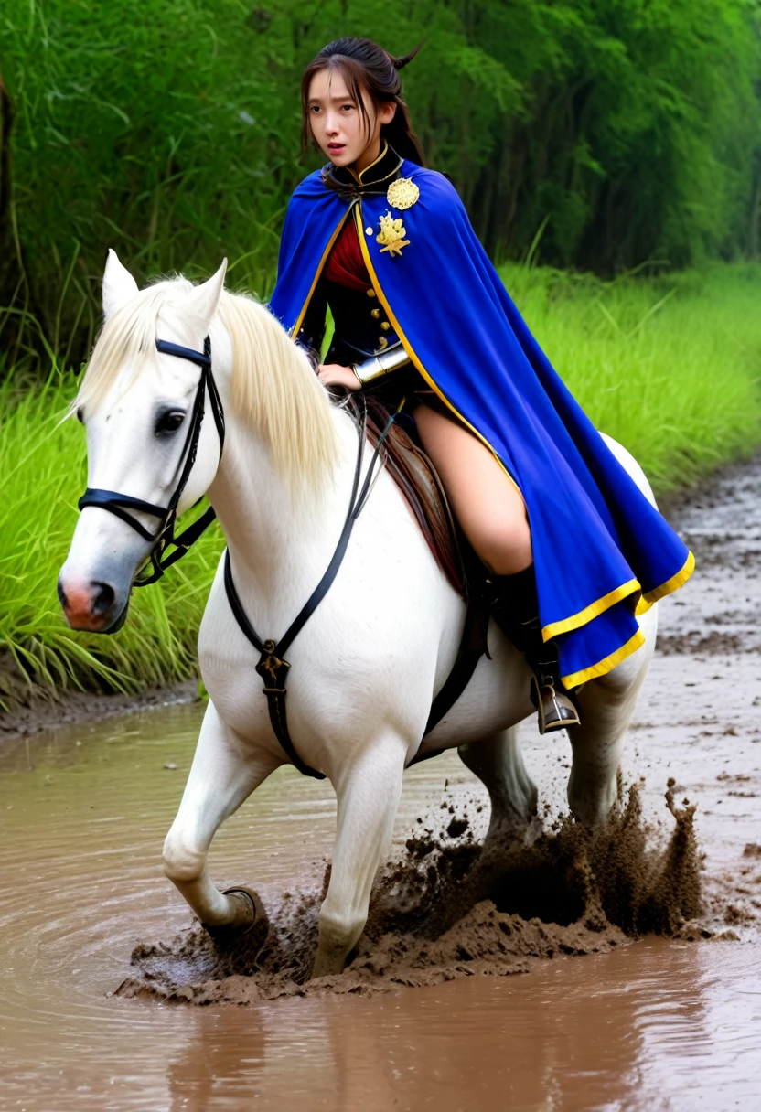 (((masterpiece))),(((Highest quality))),((Tabletop:1.4, Highest quality)), (Realな写真:1.4), in the muddy river,dirty swamp,horse ridden by girl fall over swamp,Sweaty girl,
((1 cute girl knight)),rodeo,horse standing,Surprised face,stumble,aggressive,slouch,horse standing, prancing horse in pitfall,cute,Napoléon horse sliped in pitfall,in the pitfall,Uplifting,Plump figure,Knight Princess,
(超High resolution:1.2),, wonderful, Very detailed CG Unity 8k wallpaper, Very detailed, High resolution,fat horse ridden by japanese girl,Plump,Double,Royal blue armor, cape and crown,Soaking in the swamp,Mud Splash,
Soft Light, Beautiful detailed girl, Droopy eyes,Very detailedな目と顔, Beautiful and exquisite nose, Beautiful and exquisite, horse ridden by a girl can't stand up because its drowned in the sticky muddy pitfall:10.0 ,Displeased face:4.0,Real,Stir,Anatomically correct,action horse riding scene while struggle fighting