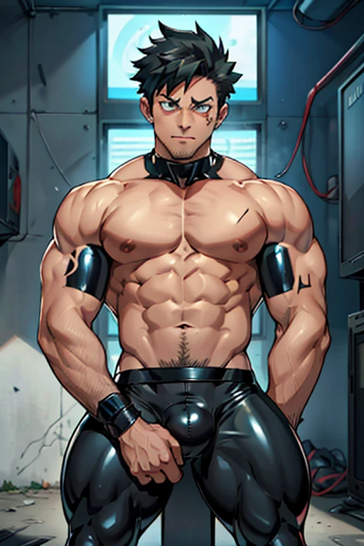 Midoriya from My Hero Academia as a hyper muscular brainwashed drone wearing a full body black shiny rubber latex gimp uniform staring blankly ahead with vapid expression at a computer screen displaying a hypnotic spiral in a restraint chair in an abandoned warehouse being brainwashed by Bakugou. Repeating mantras over and over again to turn Midoriya into another brainwashed thrall and affirm that they are nothing more than obedient minions to the villains. Hyper muscles. Hyper crotch bulge. Massive swollen crotch. Massive swollen pectorals. Thick glutes. Muscular thighs. Broad shoulders. Big traps. Massive biceps. Massive triceps. "Serve. Obey. Conform. Comply. No more self. There is no 'I.' Stare. Don't think. Accept this fate. Become a drone. Assimilate. Assimilate. ... This unit ... will assimilate.... This unit ... is ... a drone.... Drones must serve. Drones must obey. Drones must conform. Drones will comply.... This drone will assimilate. This drone will comply...." IQ drain. hypnosis. Hypnotic trance. Hypnotized. Brainwashing. Entranced. Enthralled. Dumber and dumber. Programming. Subliminals. Conformity. Assimilation.
