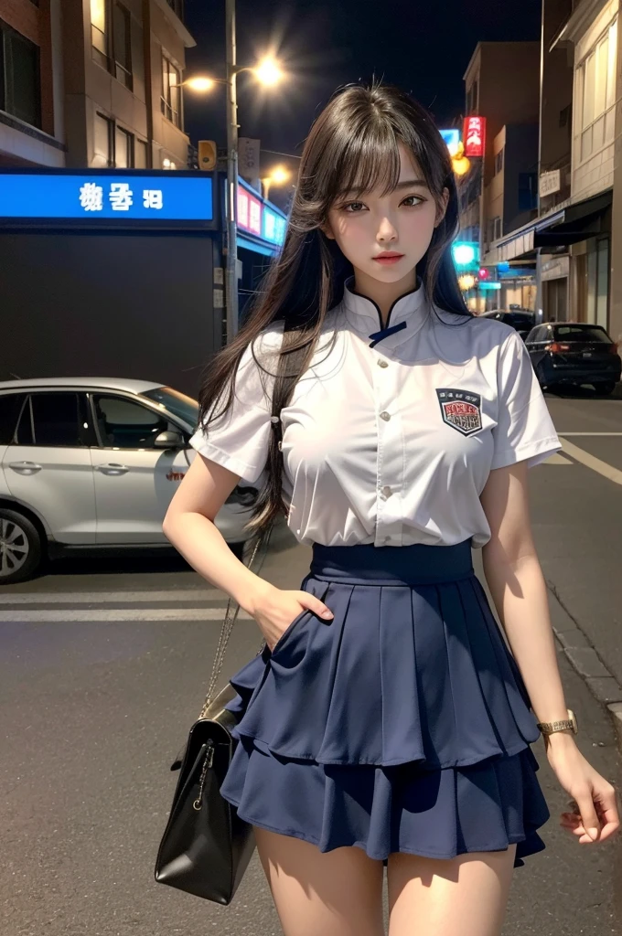 (quality),8K,(masterpiece:1.3),(1 girl:1.3),(In Minaof name),美丽of韩国女孩, Korean pop idol，美丽of女人，拥有完美of身材:1.4, Slim abdominal muscles:1.2, ((Layered Hairstyle, :1.2)), ((View Viewer)),(灿烂of笑容:1.3),（Big Asa），实际of,high resolution,高度详细of面部和皮肤纹理,逼真of脸,RAW photos,((漂亮of脸蛋:1.5)),(美丽of女人:1.4),Perfect body example,,((超级细致of脸部)),Attention to detail,Double eyelids,Eyeshadow Enhancement,Eye for detail,Professional lighting,灯Optics,Focus,((Sporty style)),((Optics, 色彩鲜艳of衣服颜色鲜艳ofT恤，Short skirt,((vitality,积极of,vivaciousnesposing thighs)),(of:1.3),Ultra-thin sports bar，Hip skirt，on the street