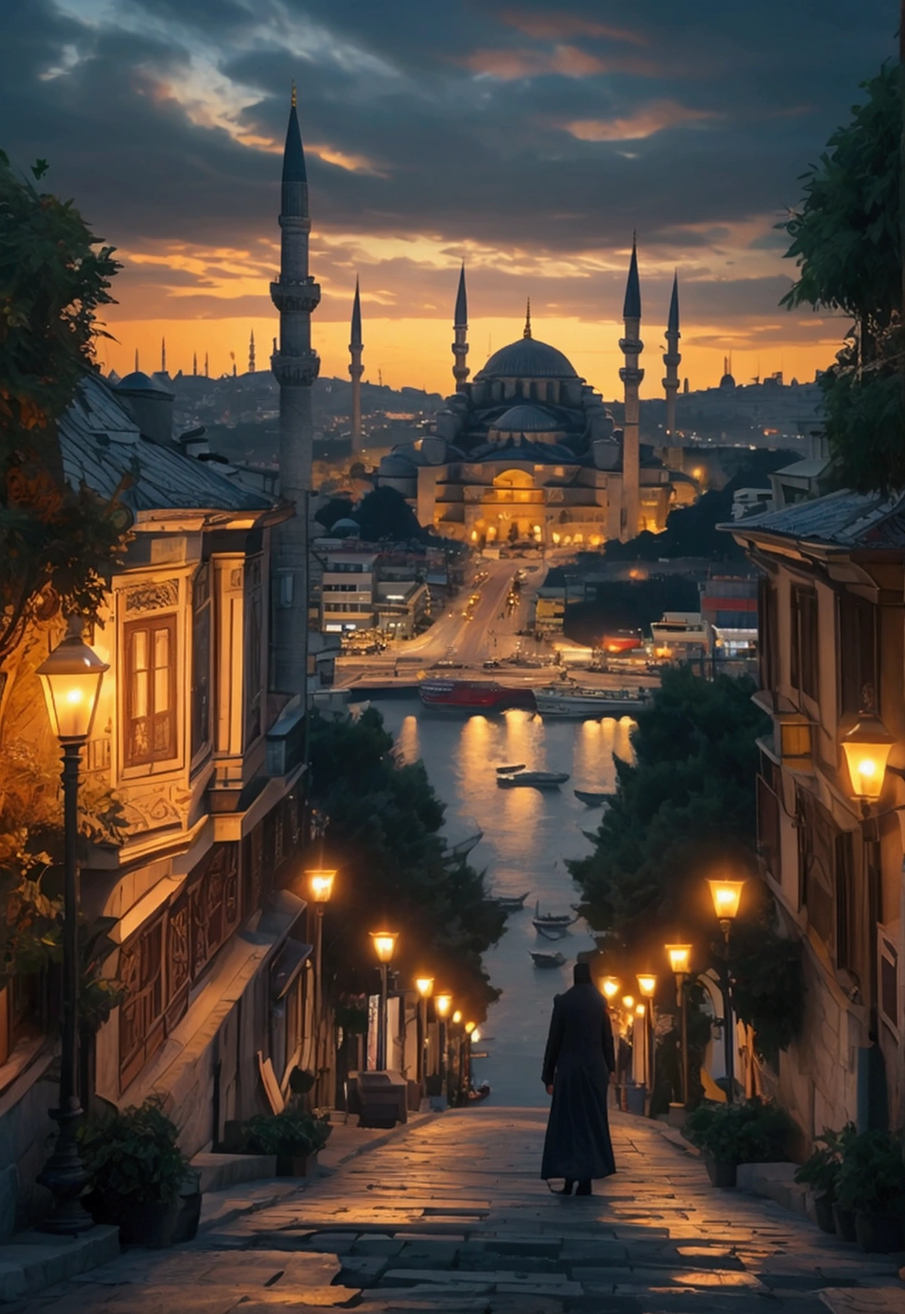 Istanbul by night, a long skyscaper, rich people entering the skyscaper, ultra realistic