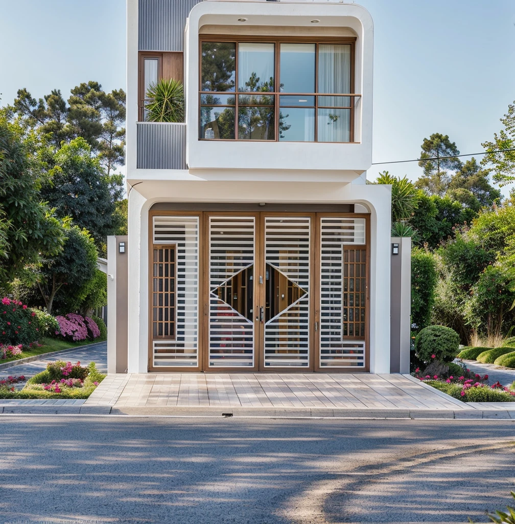 PLATEFORME KTHOUSE, Beaucoup de belles fleurs rouges le long de la route:1.3, romantique, 1 maison de style néoclassique, La maison de ville est faite de murs blancs, belle lumière, journée de beauté, ensoleillé, Beaucoup de bougainvilliers rouges le long de la route:1.3, belle sensation de jeunesse :1.2, soleil à midi, Très belles ombres, 