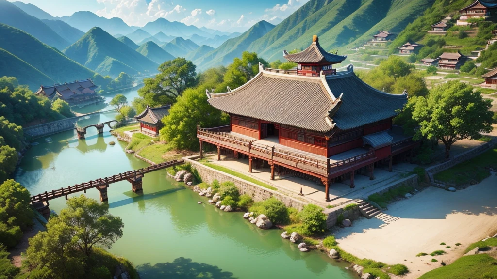 Masterpiece, best quality, high quality, extremely detailed CG unity 8k wallpaper, Hangzhou pagoda with ancient Chinese aesthetics, surrounded by ancient buildings and temples in Chinese style, trees and landscapes are composed of picturesque scenery, panoramic view and soft light. artstation, digital illustration, complex, trending, pastel colors, oil painting, award winning photography, bokeh, depth of field, HDR, bloom, chromatic aberration, realism, very detailed, artstation trend, CGsociety trend, complex, high detail, dramatic, midjourney art